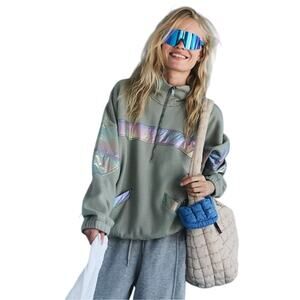 Free People Women's Away We Go Half‎ Zip Pullover in Sage Stone NWT Medium